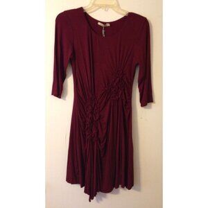 Caite Maroon Boho Asymmetrical Gathered Dress XS Orig $129 NWT